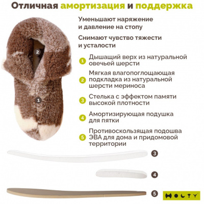 Тапочки "Теплушки" мужские из натуральной шерсти (стелька с эффектом памяти) 030101-0200/э "Холти" (р.42, лоскуток)